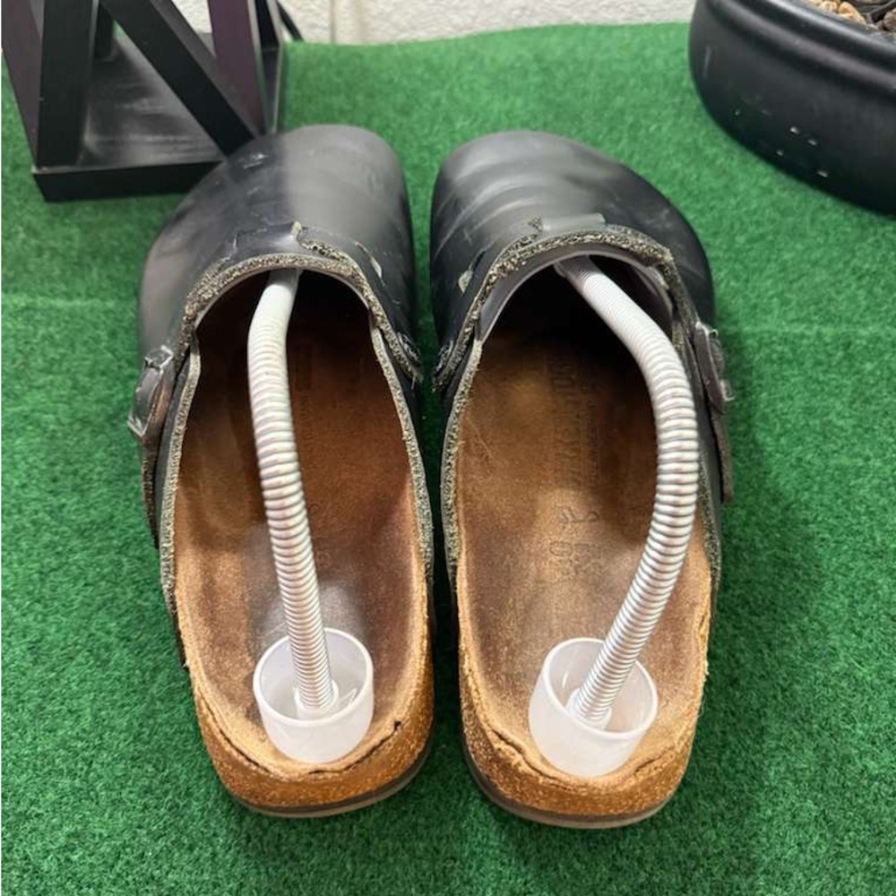 Birkenstock Boston  Black Leather Slip-On Sandals - Picture 2 of 9